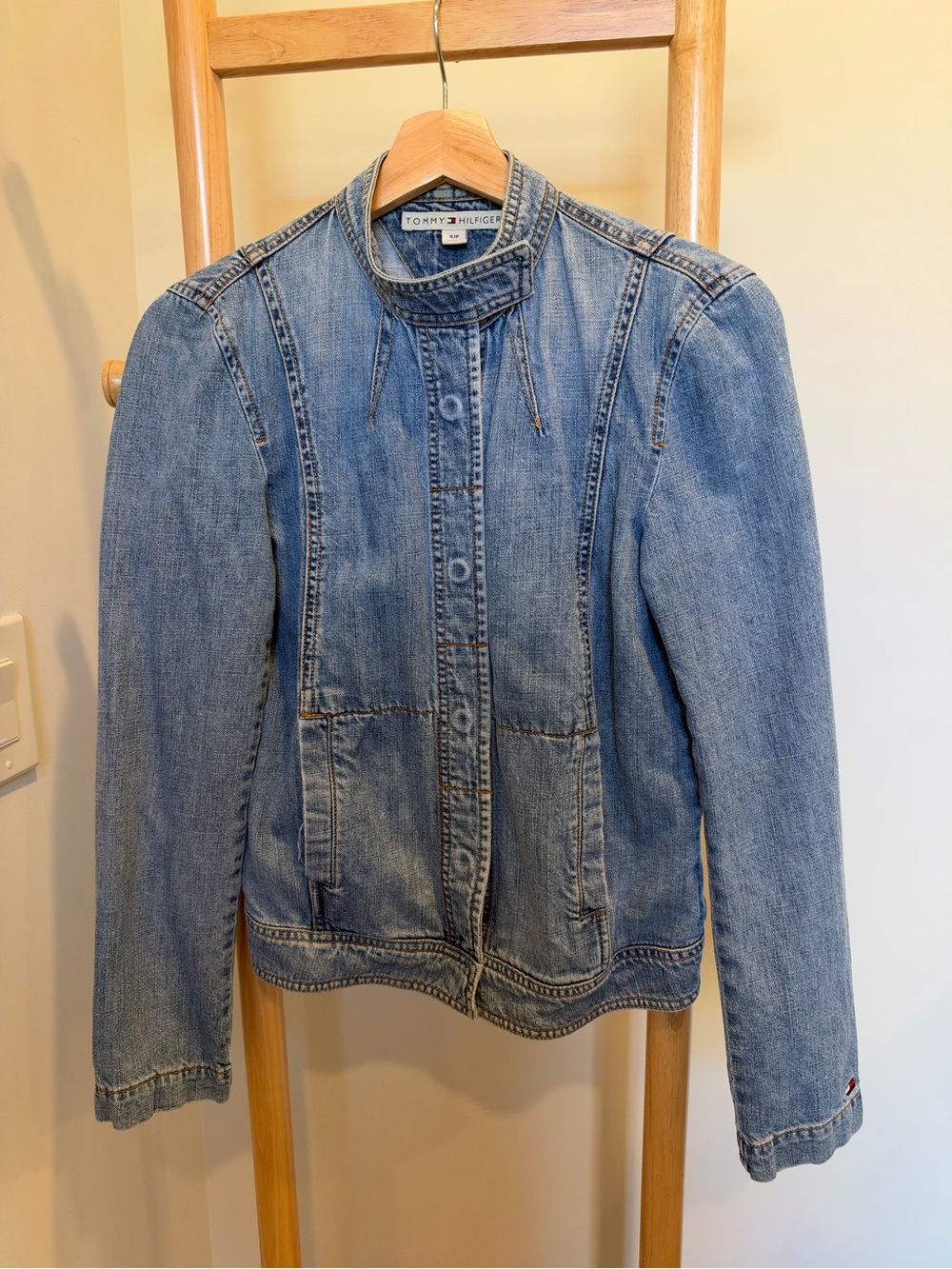 Tommy Hilfiger Light Wash Denim Jacket with Stand Collar